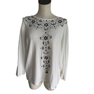 Alfred Dunner Ivory Pullover Sweater Embellished Size Medium